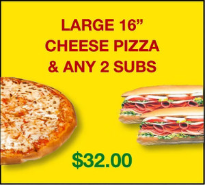 1 Large 16" Cheese Pizza & Two 9" Subs